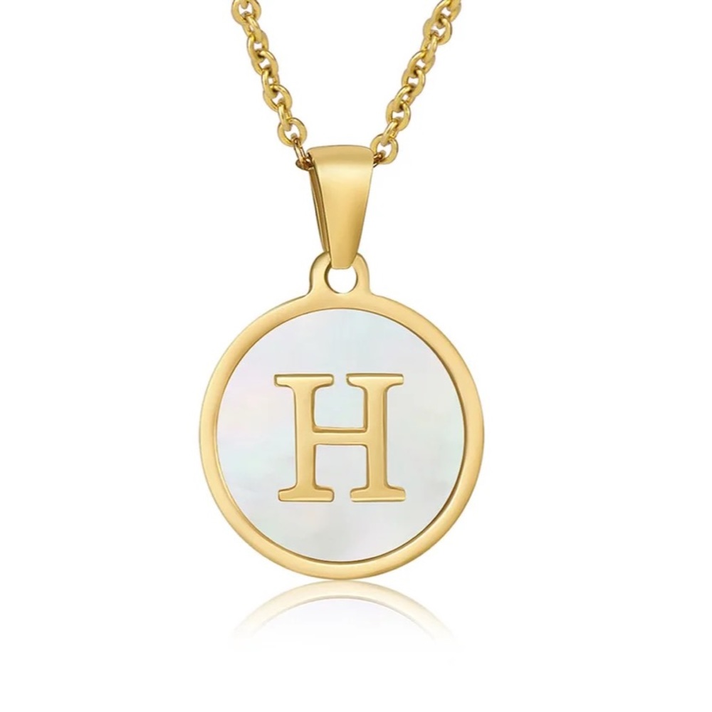 Letter “I” Initial Pendant 18k Gold Plated Real Mother Pearl A, B, C, D, View 4
